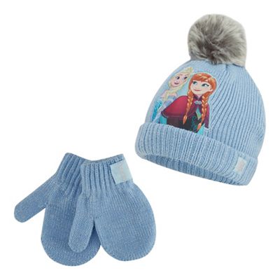Disney Frozen Girls' light blue 'Frozen' beanie hat and mittens set